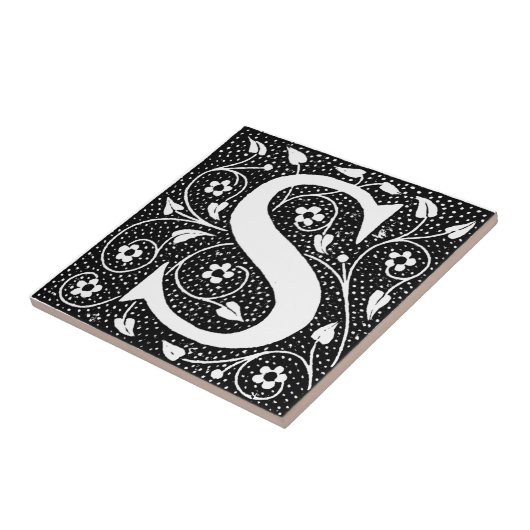 S initiaal  florale suspensie tegeltje (Zijkant)