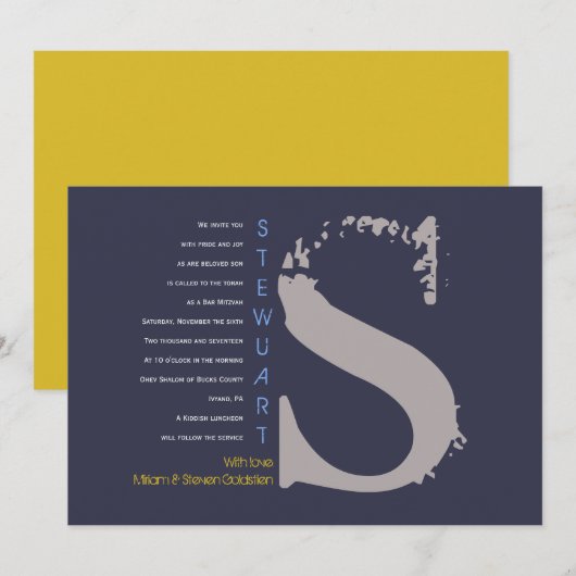 S Initiële Collectie Bat Bar Mitswa Uitnodiging (Voorkant / Achterkant)