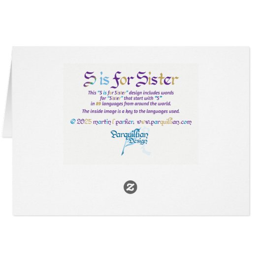S is for Sister Card (Achterkant Horizontaal)