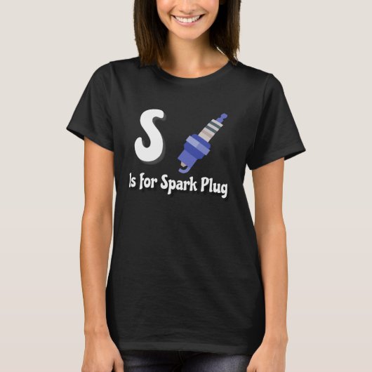 S is voor Spark Plug Kinder Lezing ABCs Terug naar T-shirt (Voorkant)