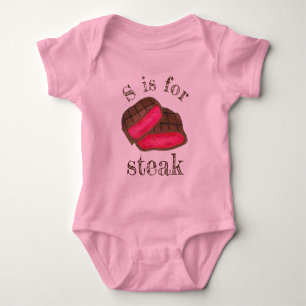 S is voor STEAK Zelden Vleesvet Alfabet ABCs Romper