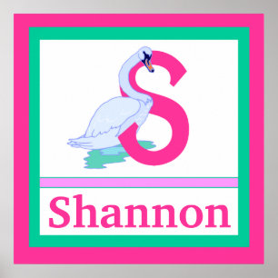 S is voor Swan and Girl Name Wall Art voor kindere Poster
