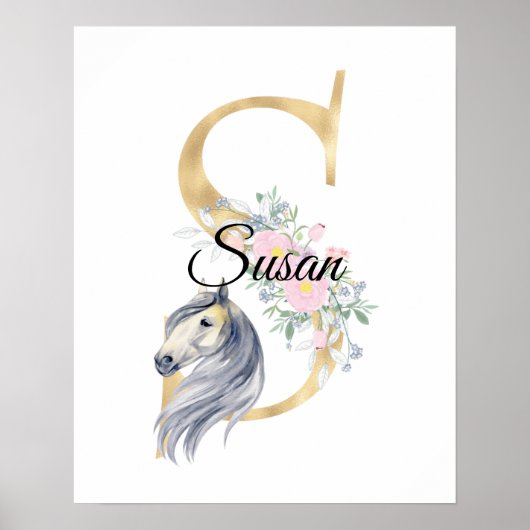 S letter gepersonaliseerde naam monogram met paard poster (Voorkant)