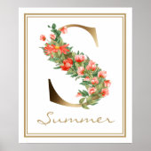 S Letter Gold Monogram Oranje bloemen Poster (Voorkant)