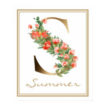 S Letter Gold Monogram Oranje bloemen