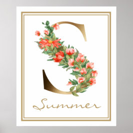 S Letter Gold Monogram Oranje bloemen Poster