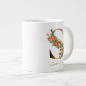 S Letter Gold Monogram Oranje Florals Grote Koffiekop (Voorkant rechts)