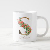 S Letter Gold Monogram Oranje Florals Grote Koffiekop (Rechts)