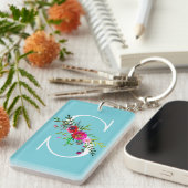 S Letter Initiaal Monogram Bloemen Aangepaste Kleu Sleutelhanger (Voorkant Rechts)