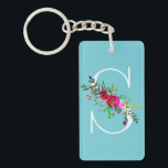 S Letter Initiaal Monogram Floral Aangepaste kleur Sleutelhanger<br><div class="desc">Pas indien gewenst met een willekeurige tekst aan.</div>