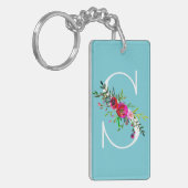 S Letter Initiële Monogram Bloem Kleur op Maat Sleutelhanger (Voorkant Links)