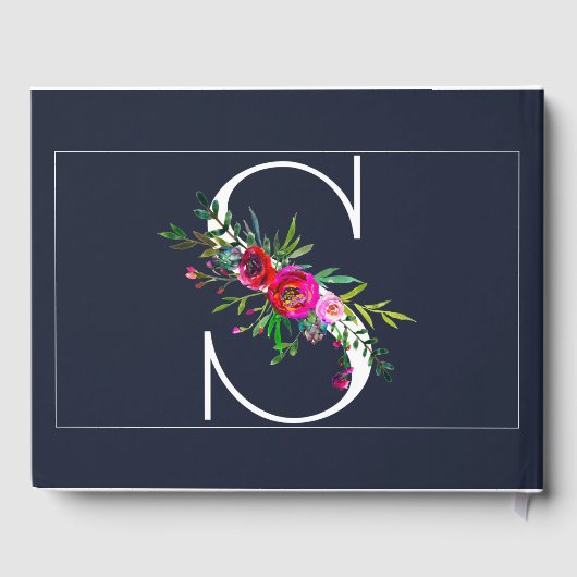 S Letter Initiële Monogram Bloem Naam Bruiloft Gastenboek (Achterkant)