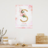 S Letter Monogram Gold blaast roze Magnolia Floral Poster (Keuken)
