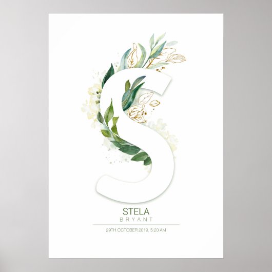 S Letter Monogram Goud Groene Bladeren Chic Poster (Voorkant)