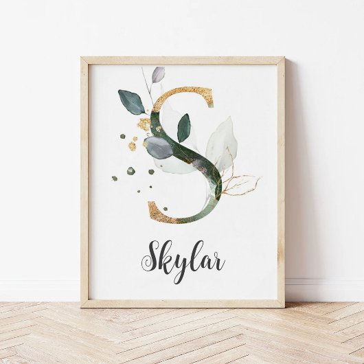S Letter Monogram Groene Muurprint met Naam voor d Poster