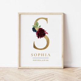 S Letter Monogram Naam Marsala Bloemenkwekerij Poster