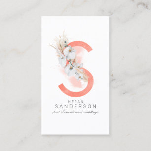 S Letter Monogram White Orchids and Pampas Grass Visitekaartje