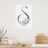 S Letter Monogram Witte Bloemen en Groene Bladeren Poster (Keuken)