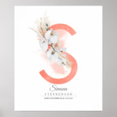 S Letter Monogram Witte Orchideeën en Pampagras Poster (Voorkant)