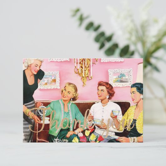 's middags Tea van 1950 Bedankkaart (Staand voorkant)