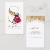 S Monogram Bourgondische rode bloemen en gouden gl Visitekaartje (Voorkant / Achterkant)