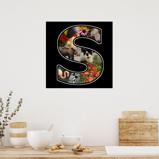 S Monogram Creëer Uw Ewn 8 Foto Collage Black Poster (Keuken)