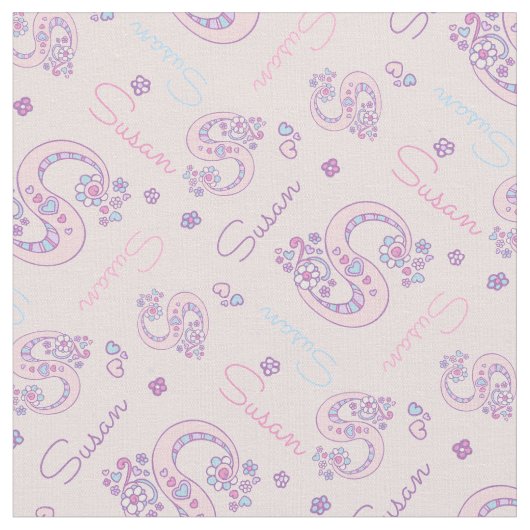 S monogram en gepersonaliseerde naam Susan stof (Close Up)