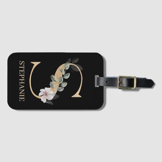 S Monogram Floral Aangepast Bagagelabel (Voorkant (horizontaal))