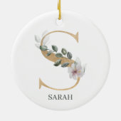 S Monogram Floral Aangepast Keramisch Ornament (Achterkant)