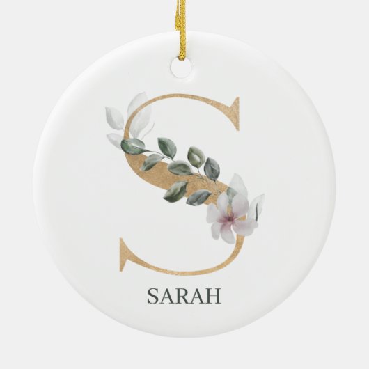 S Monogram Floral Aangepast Keramisch Ornament (Achterkant)