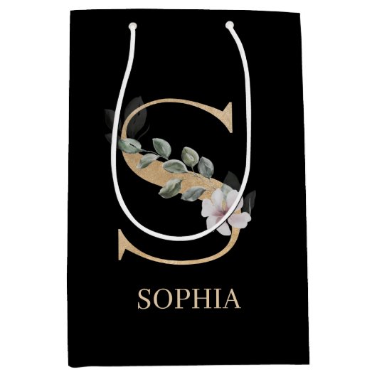 S Monogram Floral Aangepast Medium Cadeauzakje (Voorkant)