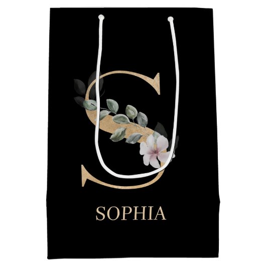 S Monogram Floral Aangepast Medium Cadeauzakje (Achterkant)