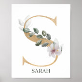 S Monogram Floral Aangepast Poster (Voorkant)
