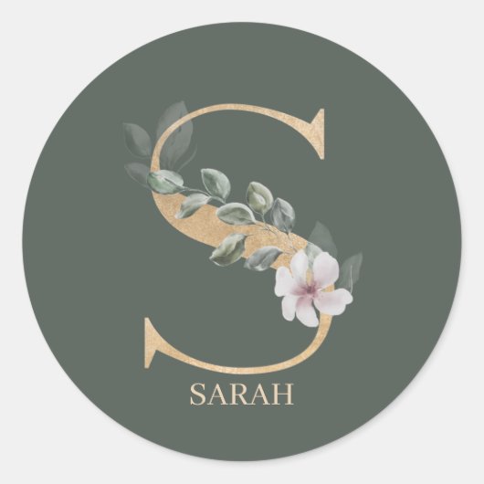 S Monogram Floral Aangepast Ronde Sticker (Voorkant)
