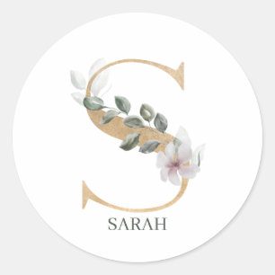 S Monogram Floral Aangepast Ronde Sticker