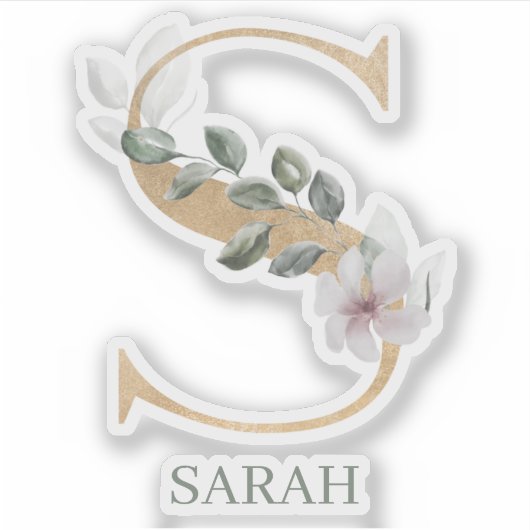 S Monogram Floral Aangepast Sticker (Voorkant)