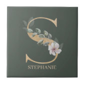 S Monogram - Floral - Aangepaste keramische tegel Tegeltje (Voorkant)
