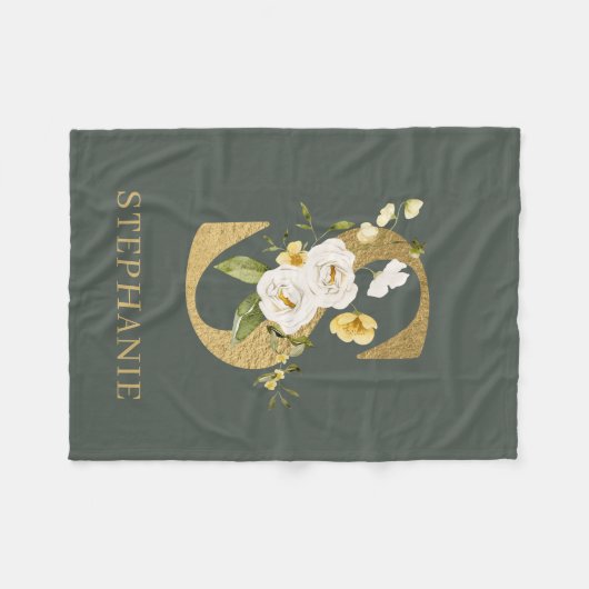 S Monogram Floral - Aangepaste vlootzak Fleece Deken (Voorkant (Horizontaal))