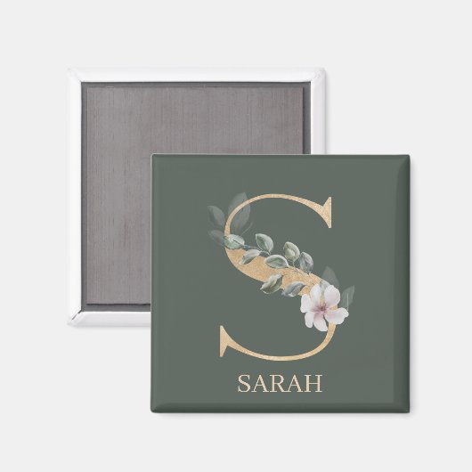 S Monogram Floral Gepersonaliseerd Magnet (Voorkant / Achterkant)