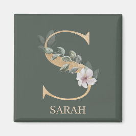 S Monogram Floral Gepersonaliseerd Magnet