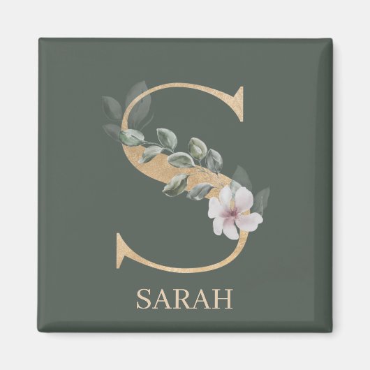 S Monogram Floral Gepersonaliseerd Magnet (Voorkant)
