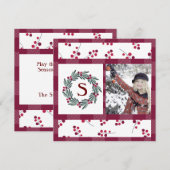 "S" Monogram Foto Holly Berry Wreath Holiday (Voorkant / Achterkant)