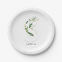 S Monogram Goud Groene Bladeren Elegante Naam