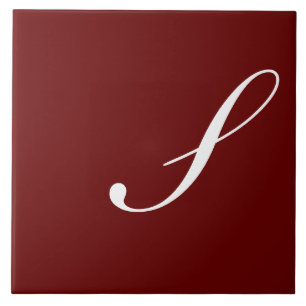 S Monogram Initiaal Wit op Maroon, Tegeltje