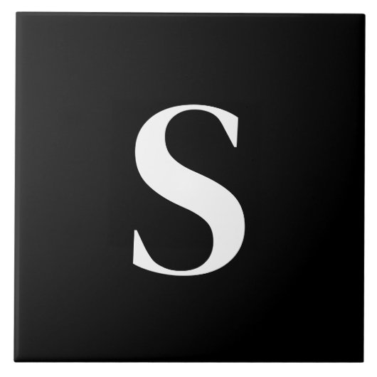 S Monogram Initiaal Wit op Zwart Tegeltje (Voorkant)