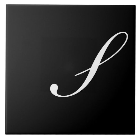 S Monogram Initiaal Wit op Zwart Tegeltje (Voorkant)