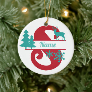 S Monogram Initial Christmas Holiday Tree Ornament
