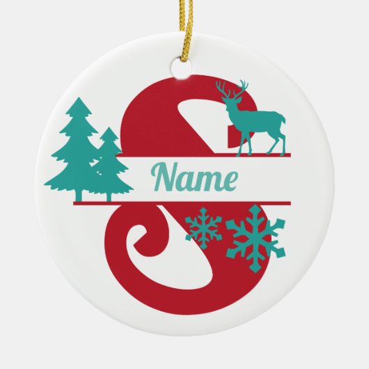 S Monogram Initial Christmas Holiday Tree Ornament (Voorkant)