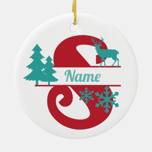 S Monogram Initial Christmas Holiday Tree Ornament (Achterkant)