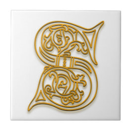 S Monogram "Irish Gold" keramische tegels Tegeltje